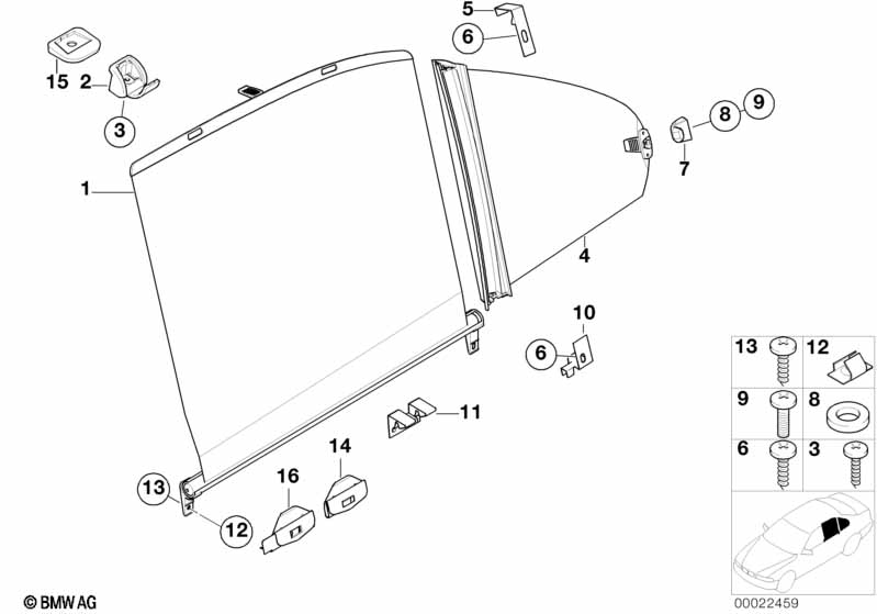 Roller sun vizor, rear door