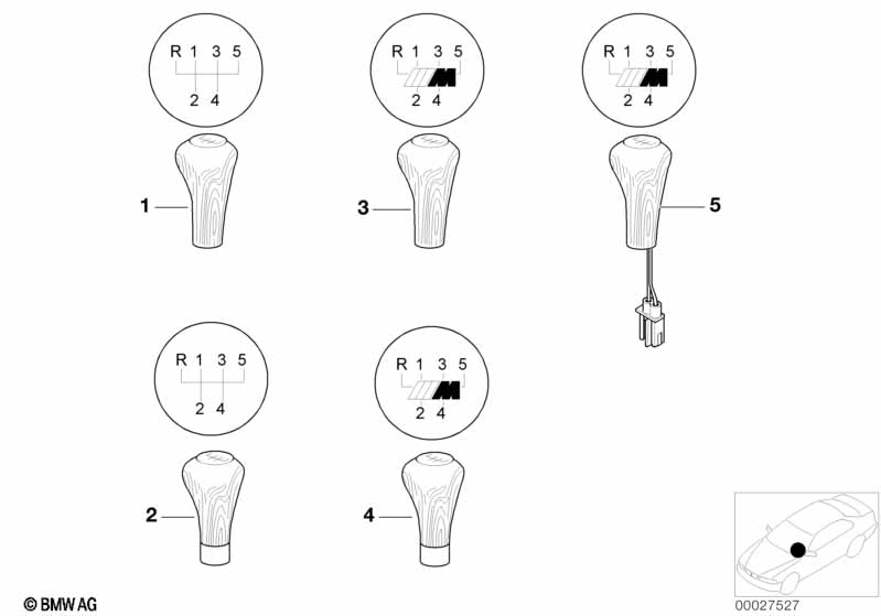 Individual gear shift knobs, wood