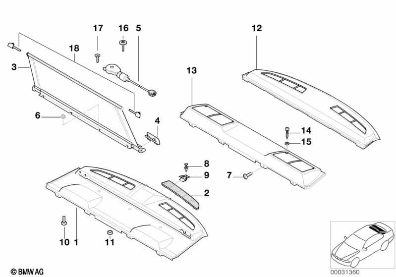Sun blind, rear window shelf