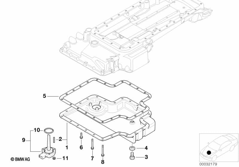 Oil pan bottom part, oil level indicator