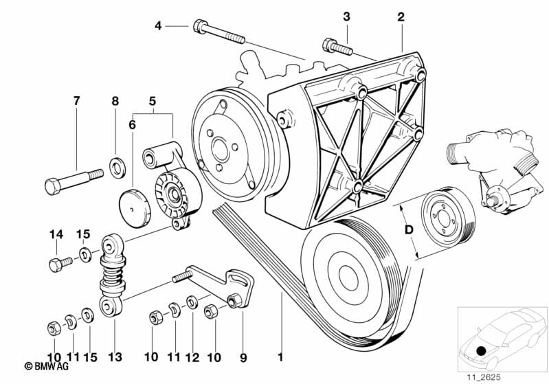 Belt drive for water pump/clim.compress.