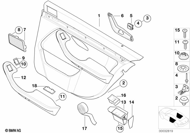 Door trim, cloth/leatherette, rear