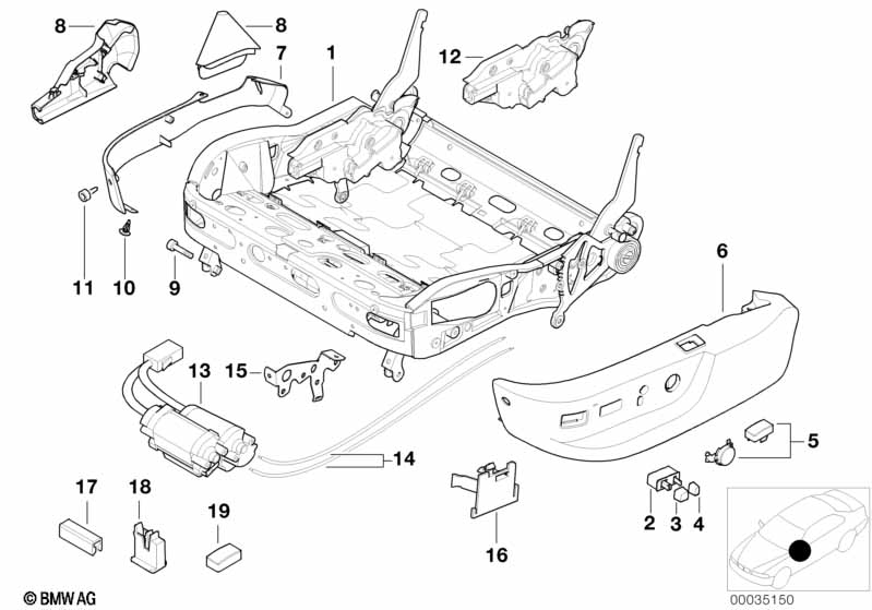 Front seat frame mech./el./singl.parts