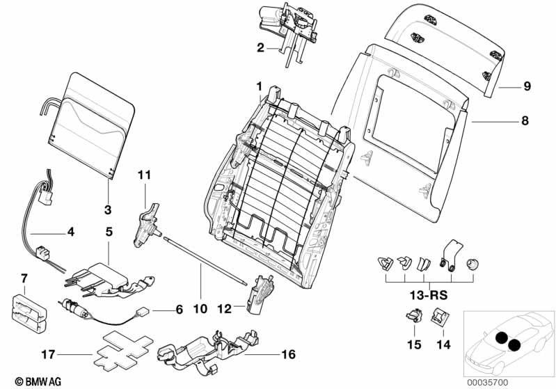 Front seat backrest frame/rear panel