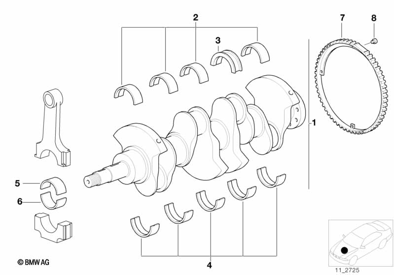 Crankshaft with bearing shells