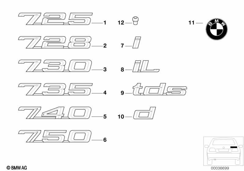 Genuine BMW 51148136271 E38 Emblem Adhered Rear 