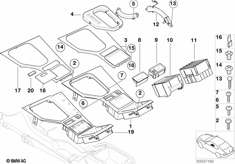 Mounting parts, center console