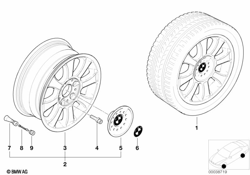 BMW light alloy wheel, star spoke 64