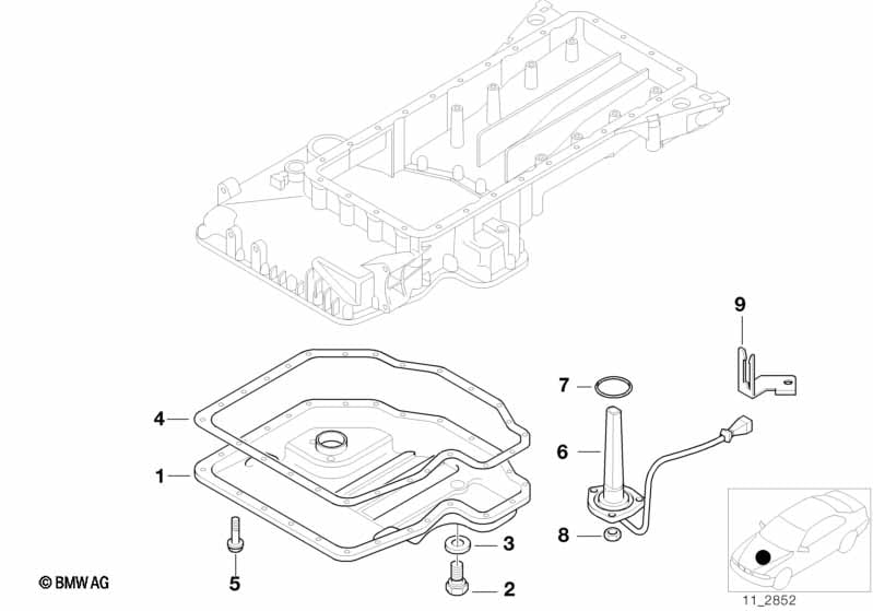 Oil pan/oil level indicator