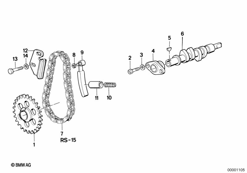 Camshaft, camshaft gear, timing chain
