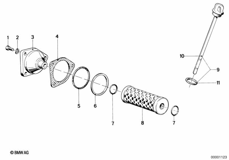 Oil filter, dipstick