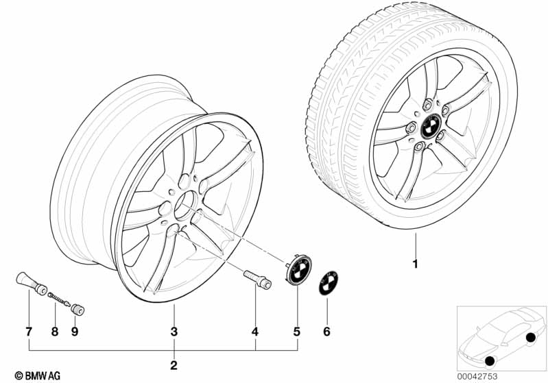 BMW light alloy wheel, star spoke 55