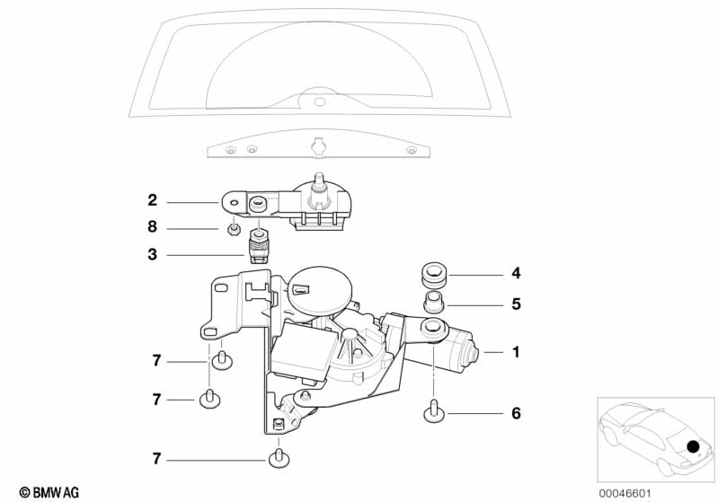 Single parts for rear window wiper