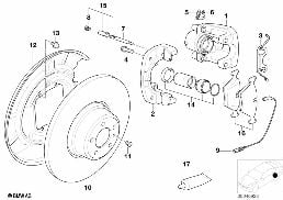 REAR BRAKE / BRAKE PAD / WEAR SENSOR diagram for BMW 7 Series E38 725tds