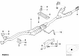 CATALYTIC CONVERTER/FRONT SILENCER diagram for BMW 5 Series E39 523i