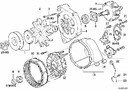 Elementy pojedyncze prądnicy 90A diagram for BMW 5 Series E34 535i