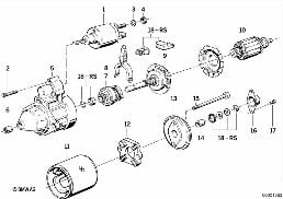 STARTER MOTOR SEP COMPONENTS 1.7KW diagram for BMW 7 Series E32 735i