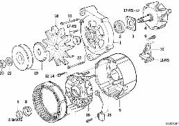 ALTERNATOR PARTS 90A diagram for BMW 3 Series E30 320i