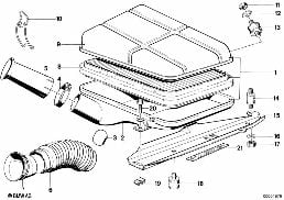 Aanzuiggeluidsdemper / Filterelement diagram for BMW 7 Series E23 735i