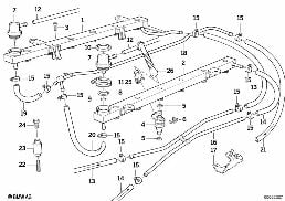 Einspritzanlage-Ventile/Leitungen diagram for BMW 7 Series E32 750iL