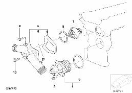 Koelsysteem-waterpomp/thermostaat diagram for BMW 5 Series E39 528i