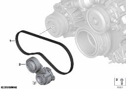 Napęd pasowy sprężarki klimatyzacji diagram for BMW 7 Series E65 745i