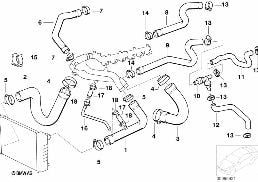 COOLING SYSTEM WATER HOSES diagram for BMW 5 Series E34 M5 3.8