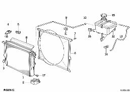 Kylare/bromsolje behaallare/sarg diagram for BMW 3 Series E36 325tds
