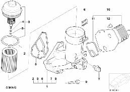 Oljeförsörjning-oljerenare, värmeväxlare diagram for BMW 5 Series E60 LCI 520d