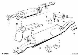 EXHAUST SYSTEM diagram for BMW 6 Series E24 633CSi