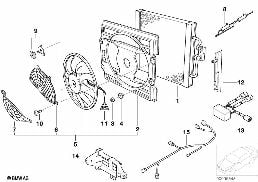 Condenseur de clim/ventilateur addition diagram for BMW 5 Series E39 525td