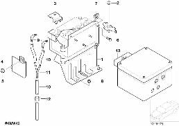 Fixat. et pièces accolées p.2e batterie diagram for BMW 7 Series E38 750iLS