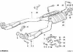 Система выпуска ОГ с катализатором diagram for BMW 7 Series E32 740iL