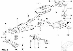 EXHAUST SYSTEM, REAR diagram for BMW 7 Series E38 740i
