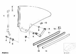 Deurvenstermechanisme achter diagram for BMW 8 Series E31 850Ci