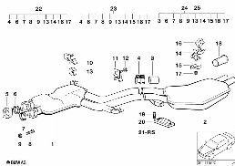 système d'échappement arrière diagram for BMW 5 Series E34 520i