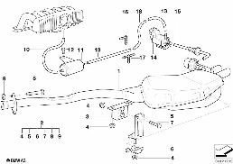 Πίσω σιγαστήρας με κλαπέτο καυσαερίων diagram for BMW 3 Series E36 323i