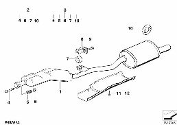 Bakre ljuddämpare diagram for BMW 3 Series E36 318ti