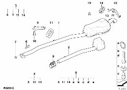 Bakre ljuddämpare diagram for BMW 3 Series E36 325tds