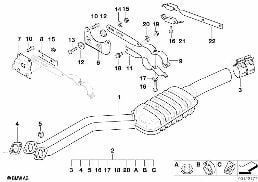 เครื่องฟอกไอเสีย/ตัวเก็บเสียงด้านหน้า diagram for BMW Z3 E36 2.8