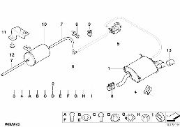 ระบบไอเสียด้านหลัง diagram for BMW Z3 E36 2.8