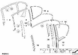 Osłony i uszczelki drzwi tylnych diagram for BMW 7 Series E65 745i