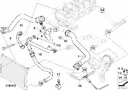 Prowadzenie węży wody ukł. chłodn. diagram for BMW 5 Series E39 520d