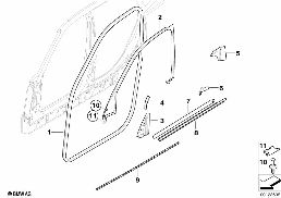 Osłony i uszczelki drzwi przednich diagram for BMW X3 E83 LCI 2.0d