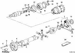 แกนขับ, ข้อต่อยูนิฯ/ลูกยางหน้าแปลน diagram for BMW 5 Series E34 525i