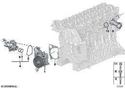 Kylsystem-vattenpump/thermostat diagram for BMW 5 Series E60 LCI 520d