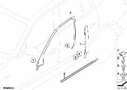 Osłony i uszczelki drzwi przednich diagram for BMW X3 E83 LCI 2.0d