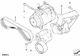 Klimatkomp.-monteringsdetaljer remdrift diagram for BMW 5 Series E60 525i