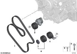 Napęd pasowy pompy wody/prądnicy diagram for BMW 7 Series E65 745i