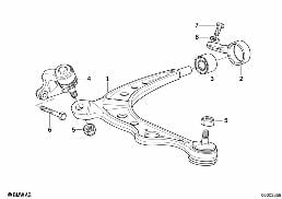 Voorasdrager/dwarsarm diagram for BMW 5 Series E34 525ix